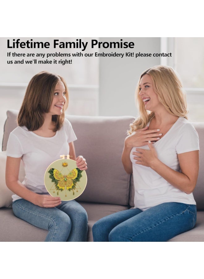 Bukela Embroidery Kit for Adults, Butterfly Embroidery Kit for Beginners Include Embroidery Beads Threads for Craft Lover Hand Stitch with Embroidery Skill Technique (Green - Easy) - Image 5